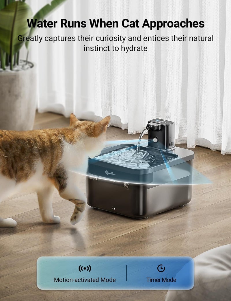 DownyPaws Cat Water Fountain Cordless, 84oz/2.5L Fursink Wireless Pet Water Fountains for Cats Indoor, Battery Operated Cat Drinking Fountain with Motion Sensor, Ultra Quiet Pump, BPA-Free, Black - Image 3